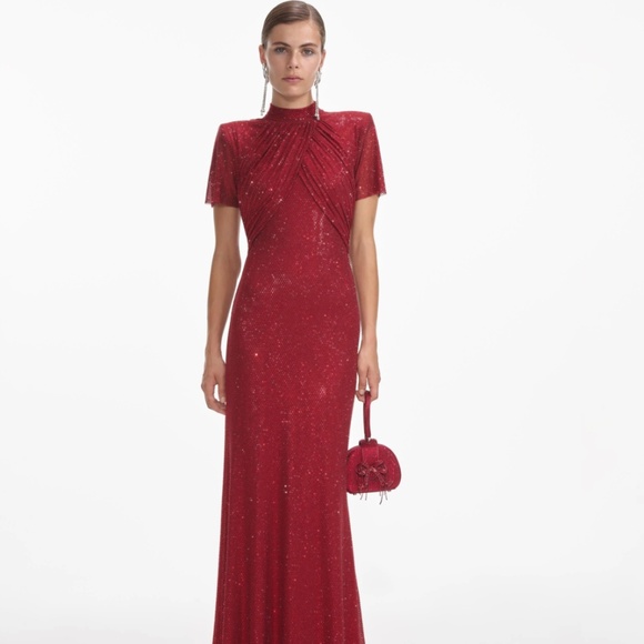 self-portrait - Red Rhinestone Mesh Maxi Dress US10 - MSRP $870 - NWT